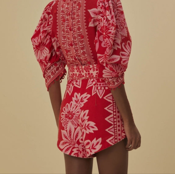 Farm Rio Red Belted Shorts 33 - Picture 3 of 12